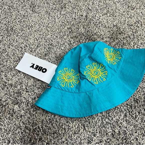 NWT OBEY URBAN OUTFITTERS Gravel Bucket Hat Teal Yellow Suns - Picture 6 of 6